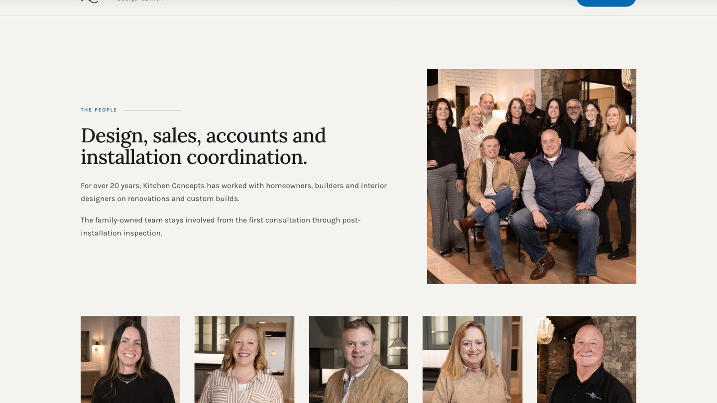 The team section of the new homepage