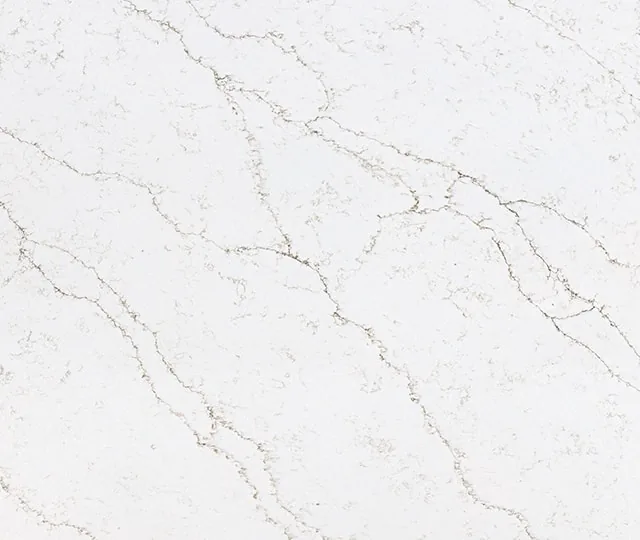 Quartz surface in soft white with fine taupe veining